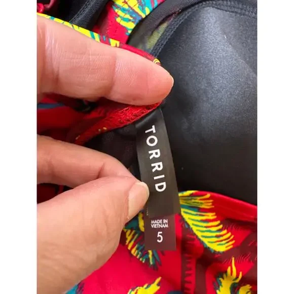 Torrid Red Palm Tropical Print Retro Wireless Ruched Bikini Top & Bottom Set 5X - Picture 7 of 13